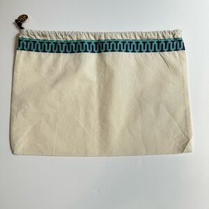 Tory Burch Canvas Drawstring Dust Bag Blue Trim Gold Logo Charm 9x13.5
